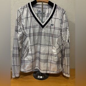 Fidra Golf Windbreaker Pullover L White Plaid V-Neck‎ Jacket Pockets Logo Trim